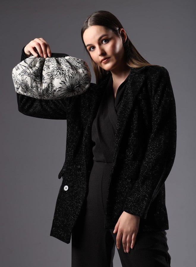 ENSAC Women’s Leopard Print Clutch Bag - Elegant Monochrome Handbag with Secure Frame Closure - Stylish Evening, Party & Casual Purse (Black) - Image 2